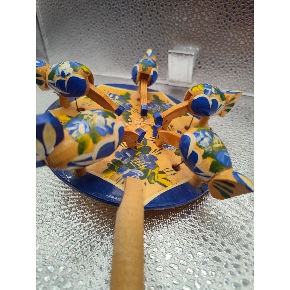 Wooden Paddle‎ Toy Vintage Chicken Pecking Feed Brightly Painted 1546